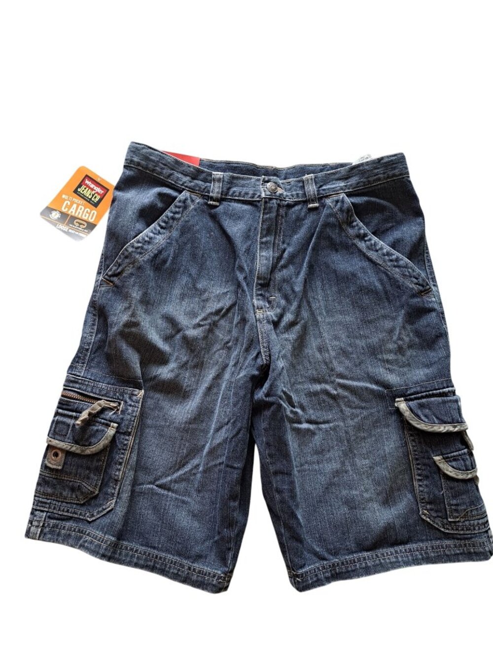 New Y2K Wrangler Husky Youth Boys Size 18 Loose Fit Denim Cargo Shorts Tag Jorts